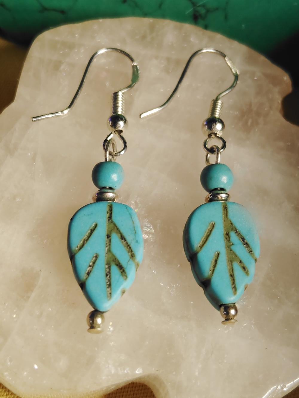 Turquoise Leaf Dangle Earrings - Women Jewelry